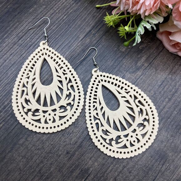 Orange Casual Retro Simple Style Water Droplets Stoving Wood Drop Earrings Boho - Picture 6 of 16